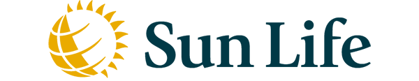 Sun Life logo featuring a stylized yellow sun partially encircling a globe, with 'Sun Life' text in dark blue.